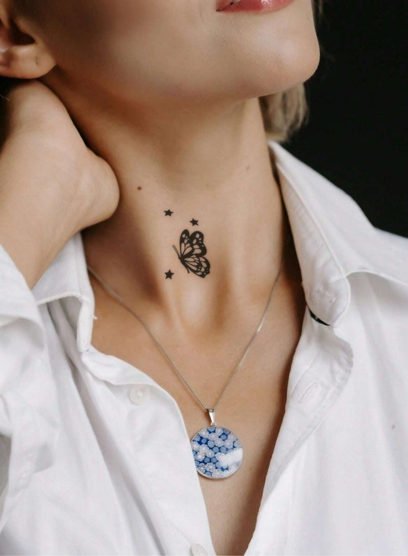 30 ملصق وشم مؤقت مقاوم للماء بتصاميم الفراشات والقلوب والمراسي والنصوص والخطوط والزهور، مناسب للأطفال والكبار والرجال والنساء - أسود - Image 4